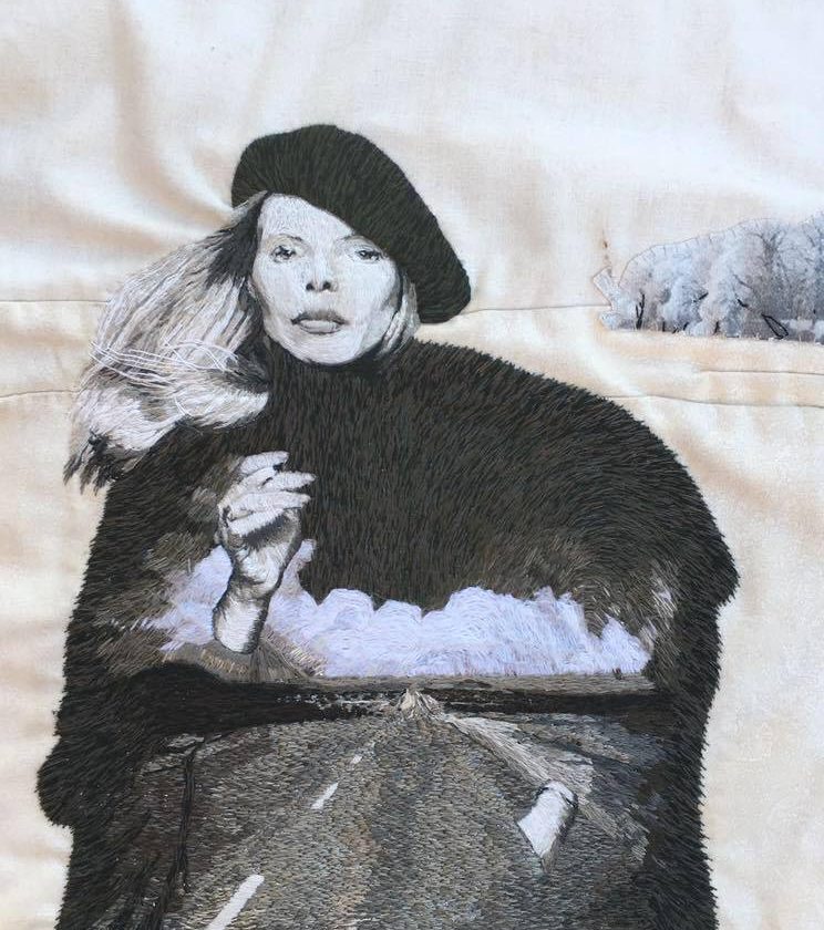Joni Mitchell embroidery art by Mardeen Gordon