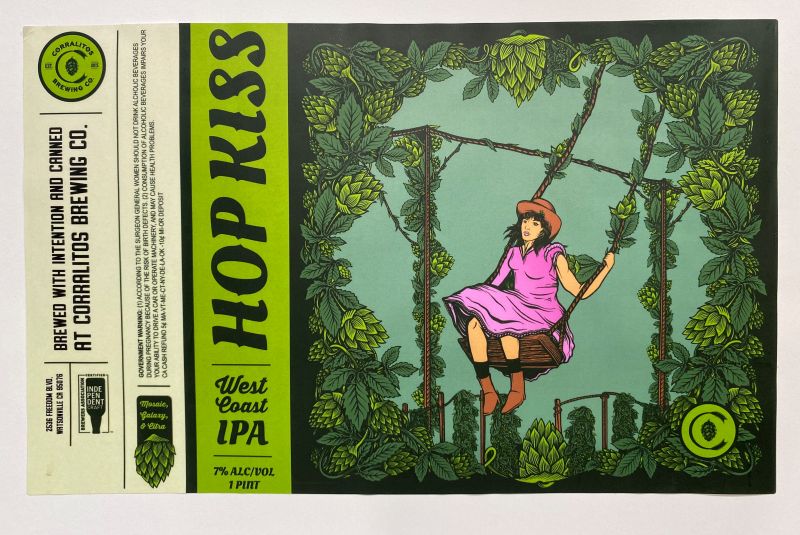 Hop Kiss West Coast IPA Boulder Creek Brewing Company artwork by Nicky Gaston