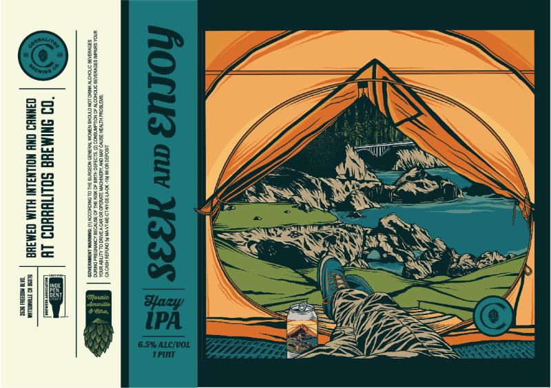 Seek and Enjoy Hazy IPA Boulder Creek Brewing Company artwork by Nicky Gaston