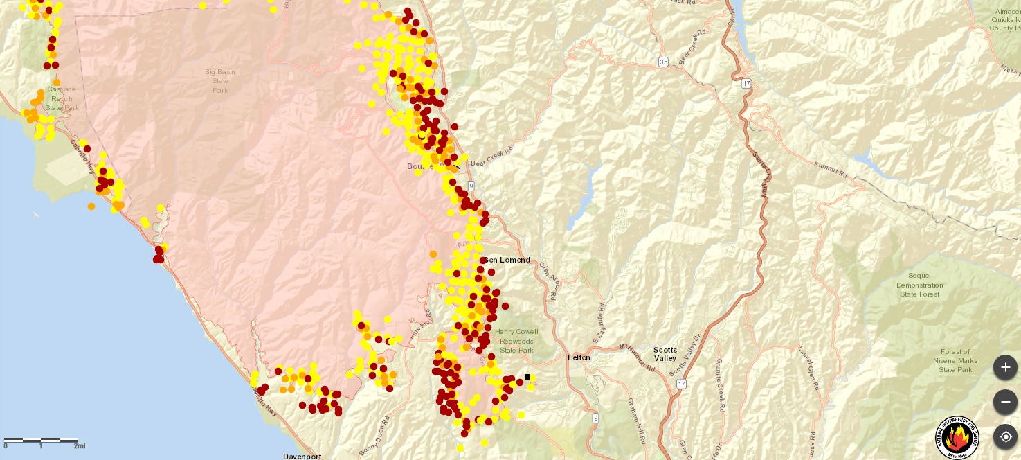 NWCG Fire Incident Map San Lorenzo Valley Bonny Doon