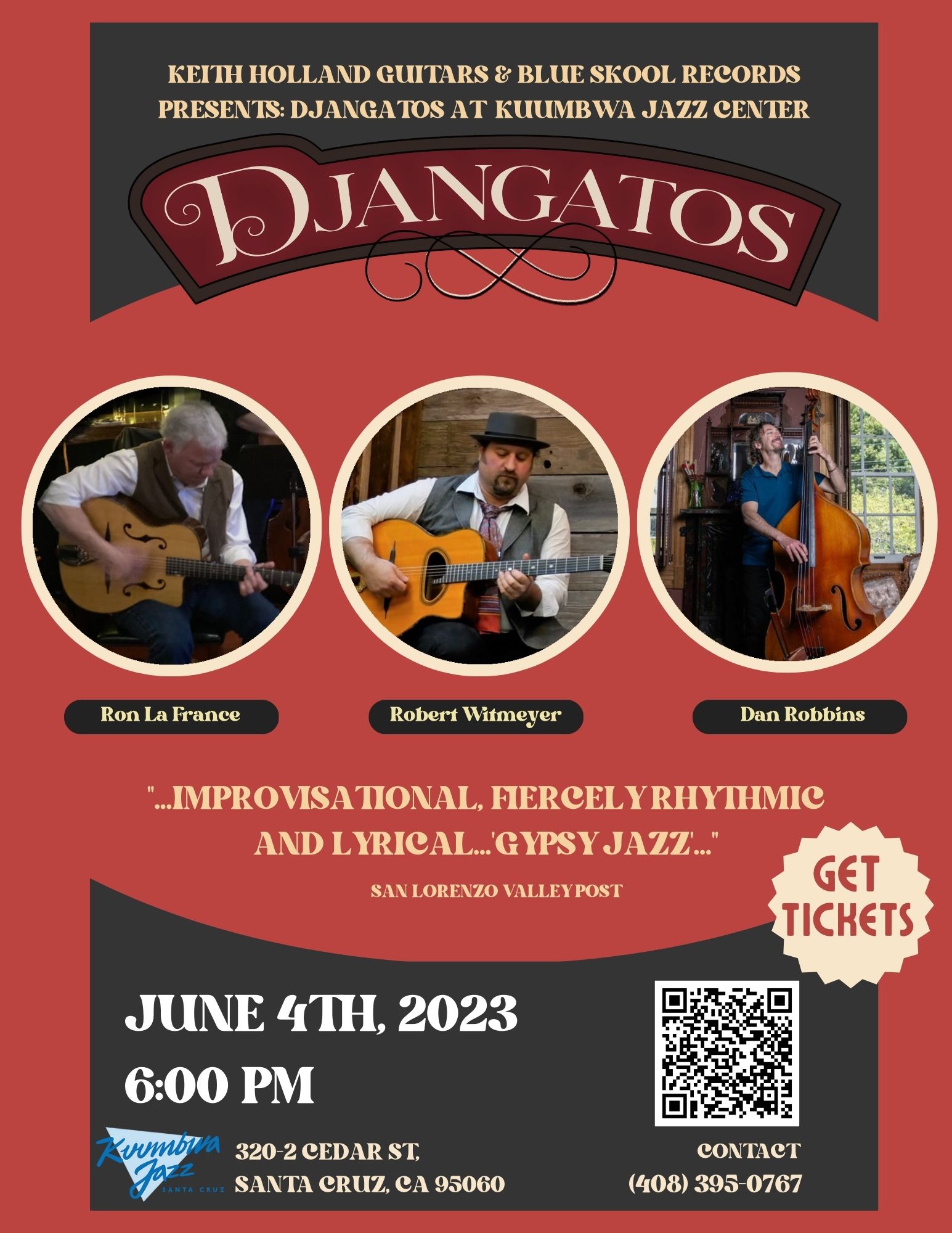 Djangatos Hot Club Swing at Kuumbwa Jazz San Lorenzo Valley Post