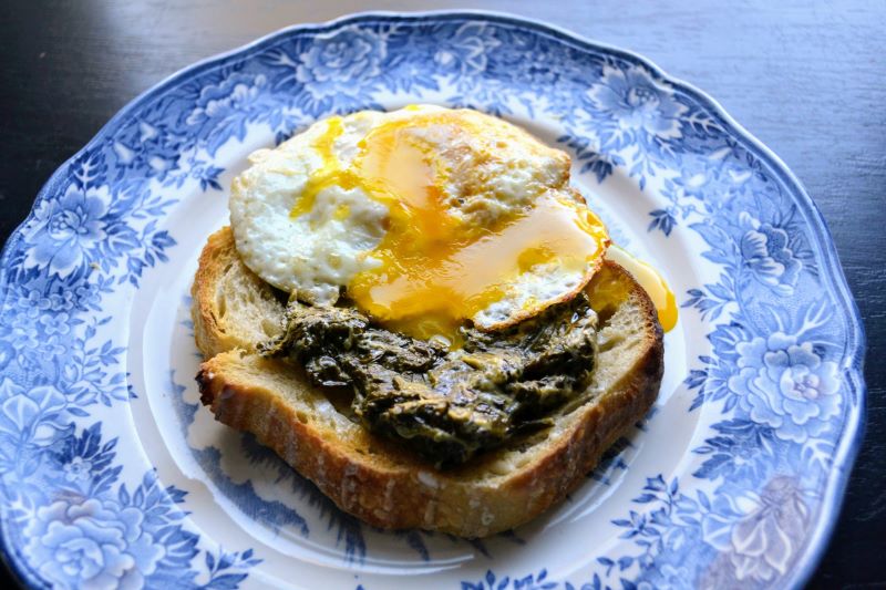 pastured eggs wilted greens and sourdough