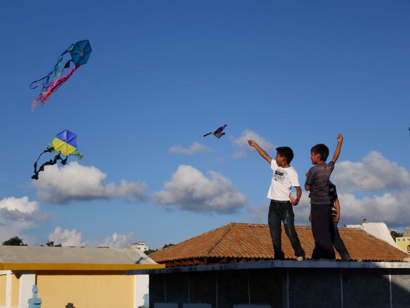 Kids flying kites Guatemala