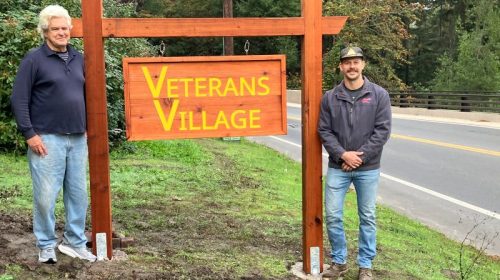 new veterans village sign in Ben Lomond, California