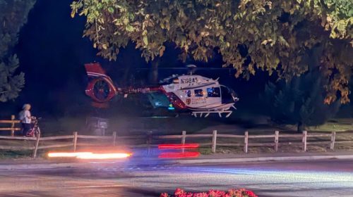Stanford Medicine Life Flight helicopter at Felton Covered Bridge Park