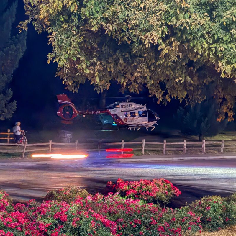 Stanford Medicine Life Flight helicopter at Felton Covered Bridge Park